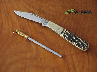 George Wostenholm IXL Barlow Pocket Knife and Sharpening Steel, Bone Handle -  IXL1500s
