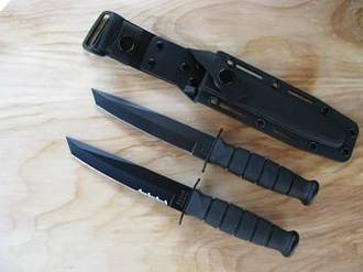Ka-Bar Short Tanto Knife with Kydex Sheath - 5054 Fine or 5055 Serrated Edge