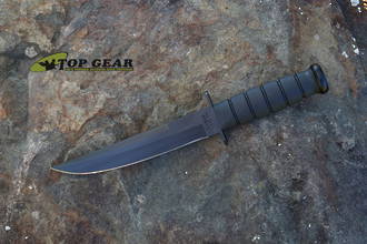 Ka-Bar 8 Inch Modified Tanto Knife, 1095 Cro-Van Carbon Steel, Black Hard Plastic Sheath - 1266