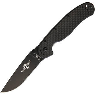 Ontario Knife Rat M1 Folding Knife, Carbon Fiber Handle, Fine Edge - Black Coating 8887CF