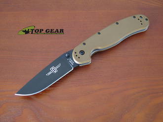 Ontario RAT I Folding Knife, Coyote Brown Handle, Black Blade, Straight Edge - 8846CB