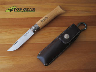 Opinel No. 8 Pocket Knife with Synthetic Leather Sheath, Stainless Steel - OP010897