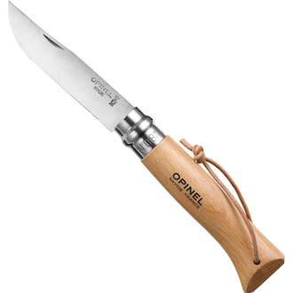 Opinel No. 8 Trekking Pocket Knife with Leather Lanyard, Beechwood - OP01321