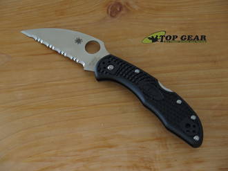 Spyderco Delica 4 Wharncliffe Folding Knife, Black FRN, Serrated, VG-10 Stainless Steel - C11FSWCBK