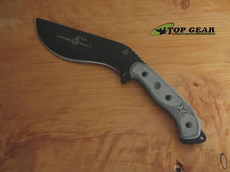 Tops Bushcrafter Kukuri Knife, 1095 High Carbon Steel, Black Linen Micarta Handle - TPBKUK01