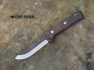 Tops Knives B.O.B. Brothers of Bushcraft Hunter Knife, Black-Red G-10 Handle, 1095 High Carbon Steel - R-B G10