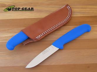 Victory Hunter's Drop-Point Knife with Leather Sheath, Blue Progrip Handle - 3/303/10/202B