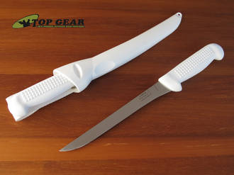 Victory 8" Straight Fish Fillet Knife with Sheath, white PP Handle - 2/508/20/115