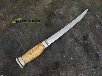 Wood Jewel 6 1/4" Finnish Fish Filleting Knife, Stainless Steel, Wood and Reindeer Horn Handle - 23FP