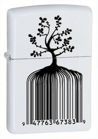 Zippo Identity Tree Barcode Lighter, White Matte - 28296