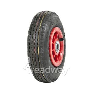 Wheel 4" Plastic Red 3/4" FB Rim 280/250-4 4ply Sawtooth Tyre W105