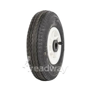 Wheel 4" Plastic Narrow White 3/4" Bush Rim 280/250-4 4ply Sawtooth Tyre W105