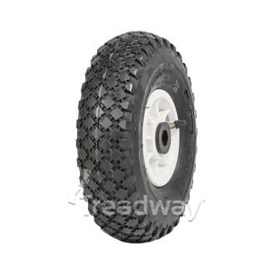 Wheel 4" Plastic Narrow White 3/4" Bush Rim 300-4 4ply Diamond Tyre W108 Deestone