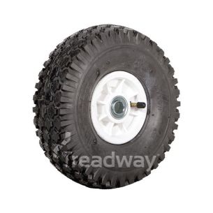 Wheel 4" Plastic Narrow White 3/4" Bush Rim 410/350-4 4ply Diamond Tyre W108 Deest