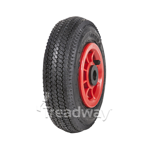 Wheel 4" Plastic Red 16mm L Bush Rim 280/250-4 4ply Sawtooth Tyre W105