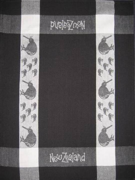 "Kiwi" tea towel Black/White. CODE: S780/BLK.