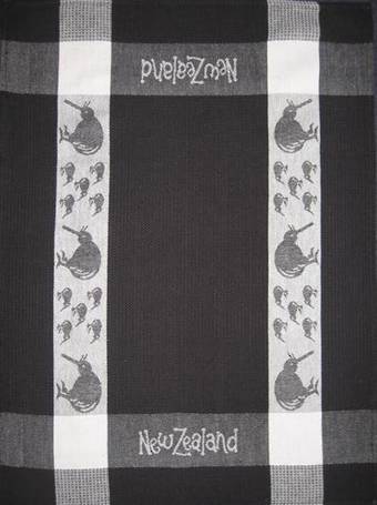 "Kiwi" tea towel Black/White. CODE: S780/BLK.