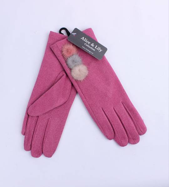 Winter ladies faux suede glove w  fur trim rose Style; S/LK4763/RSE