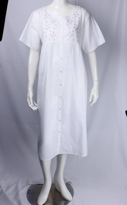 Alice & Lily S/S summer cotton nightie w  lace trim, embroidered pink flowers S,M,L,XL. STYLE :AL/ND-482
