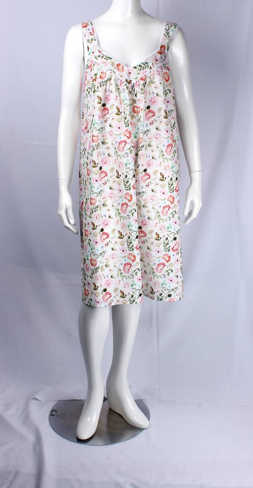 Alice & Lily sleeveless printed cotton nightie w  lace trim,M,L pink STYLE :AL/ND433P