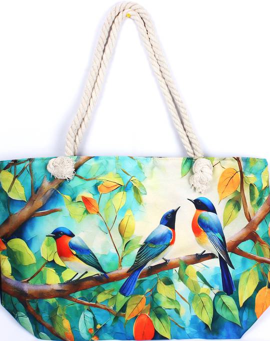 Bird design carry bag (55cm x 35cm high) with solid base, rope handles & zip top. Style: AL/5123.