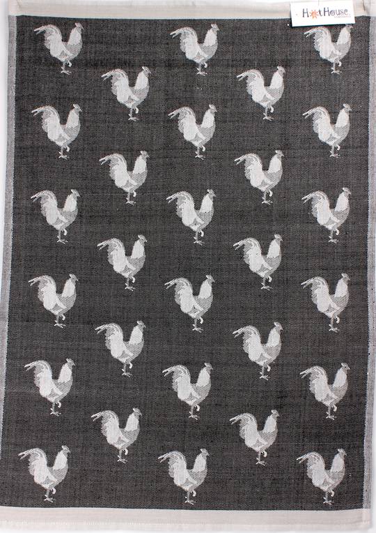 Tea Towel jacquard weave 'rooster' Code:TT-JAC/ROO/BLK