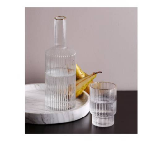 Luxe Striped Detail Water Decanter with 4 glasses