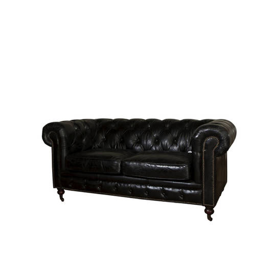 Chesterfield Aged Italian Leather Black 2 Seater