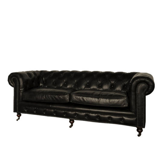 Chesterfield Aged Italian Leather Black 3 Seater