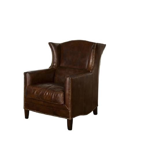 Aged Italian Leather Wing Armchair