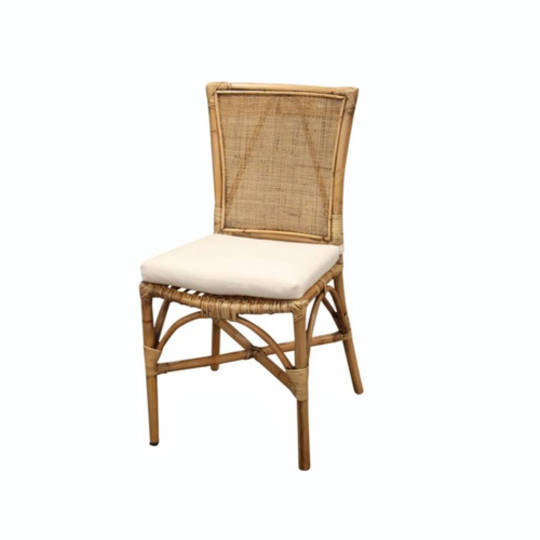 Bali Rattan Dining Chair with Linen Cushion Honey Brown