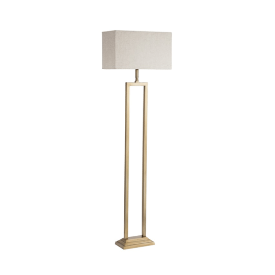 Floor Lamp With Natural Shade - Brass Antique