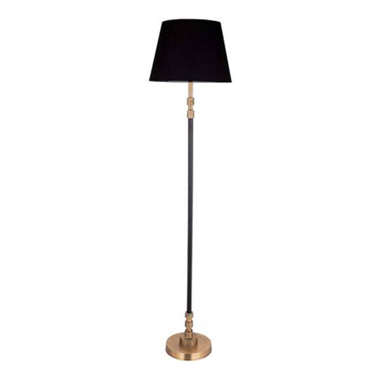 Floor Lamp & Shade - Black With Brass Antique & Black Cotton