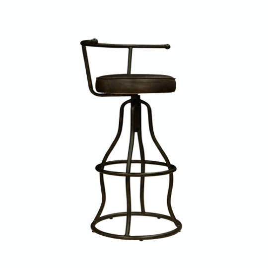 Industrial Leather Bar Stool with Back