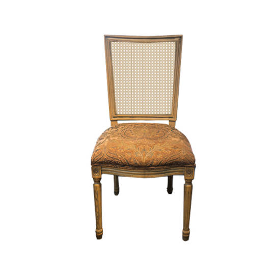 Marcel Dining Chair - Antique Oak With Jacquard Fabric & Rattan Back