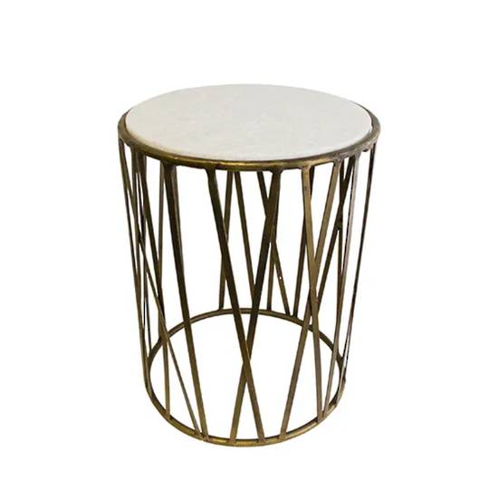 Criss Cross Marble Top Side Table Gold