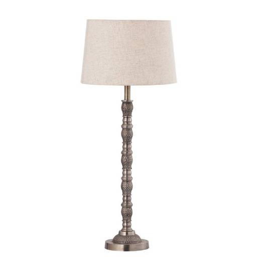 Silver Antique Table Lamp with Linen Shade