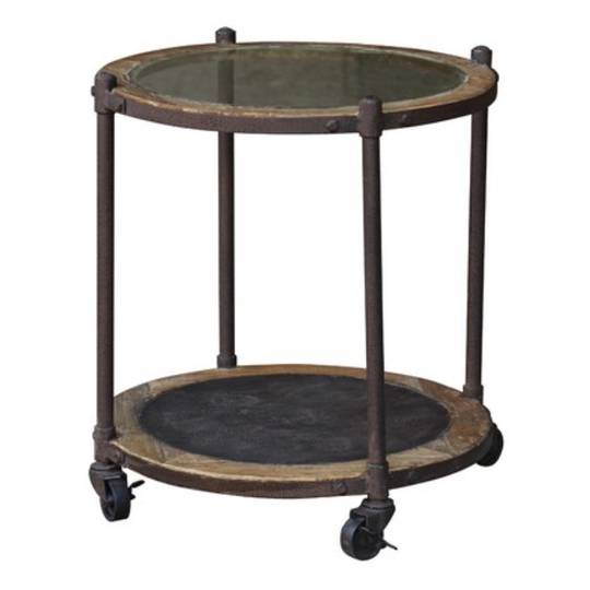 Industrial Side Table Glass Top With Metal Shelf
