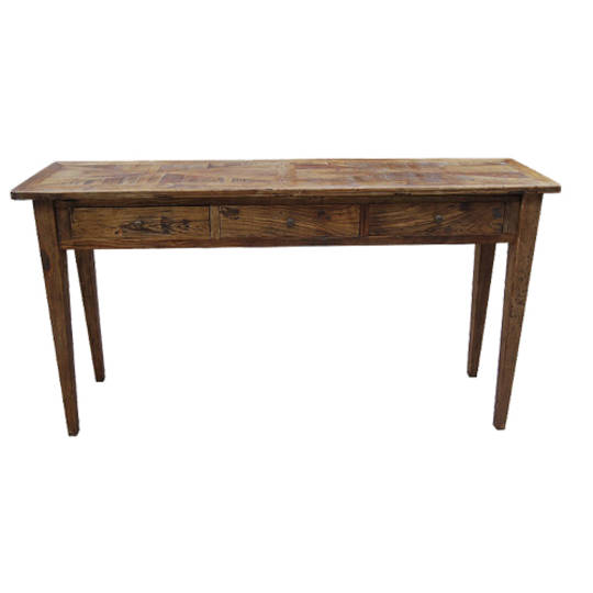 Recycled Elm Parqueterie 3 Drawer Console Table