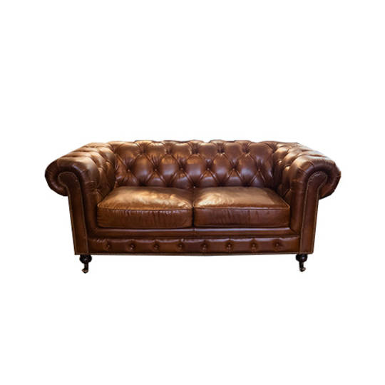Chesterfield Aged Italian Leather 2 Seater Brown