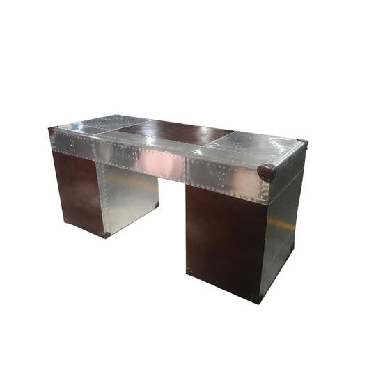 Aviator Aluminum Desk with Leather Drawer