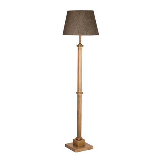 Floor Lamp & Shade - Brass Antique and South Linen
