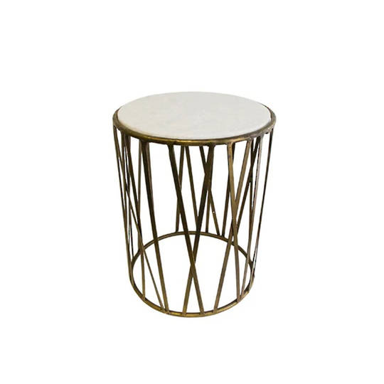 Criss Cross Marble Top Side Table Gold