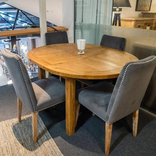 Oak Round Extension Dining Table 106cm + 4 Pascal Dining Chairs Set