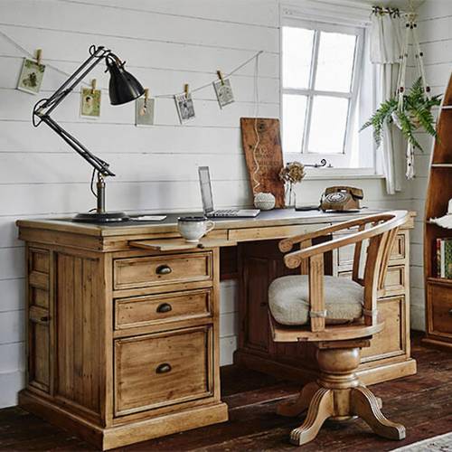 Settlers Office 6 Drawer Desk - Sundried Wheat 