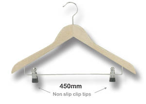 High quality wooden hanger with metal bar & non-slip clips - 7125