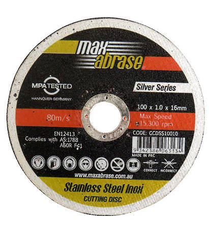 Max Abrase 100mm x 1.0 x 16 Stainless Steel Inox Cut off Wheel
