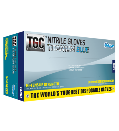 TGC Titanium Blue Nitrile Disposable Gloves Pack of 50