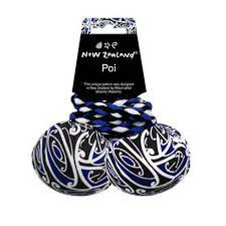 NZ Poi with Māori Patterned Fabric - Blue
