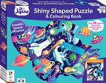 Hinkler Jr Jigsaw Shiny Shaped Puzzle (100 pcs) And Colouring Book Cosmic Space Mission